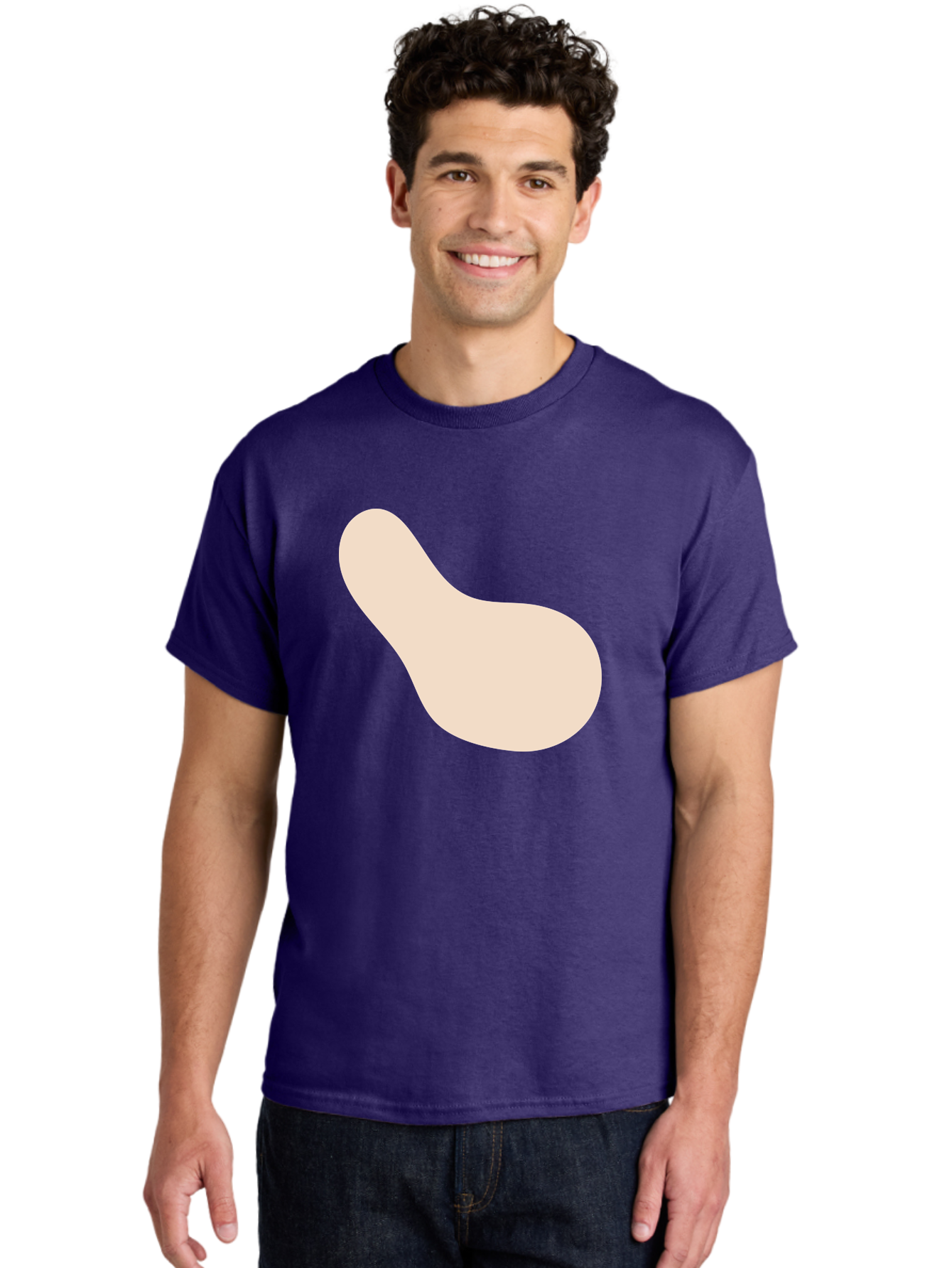 Bean-Shaped-Object Men'S Graphic Tee, 100% Cotton, Comfortable Casual Summer Wear, Machine Washable, Simple Shape, Abstract Design, Beige Color, Smooth Curves, Minimalist Art, Graphic Element, Modern Design Aad995