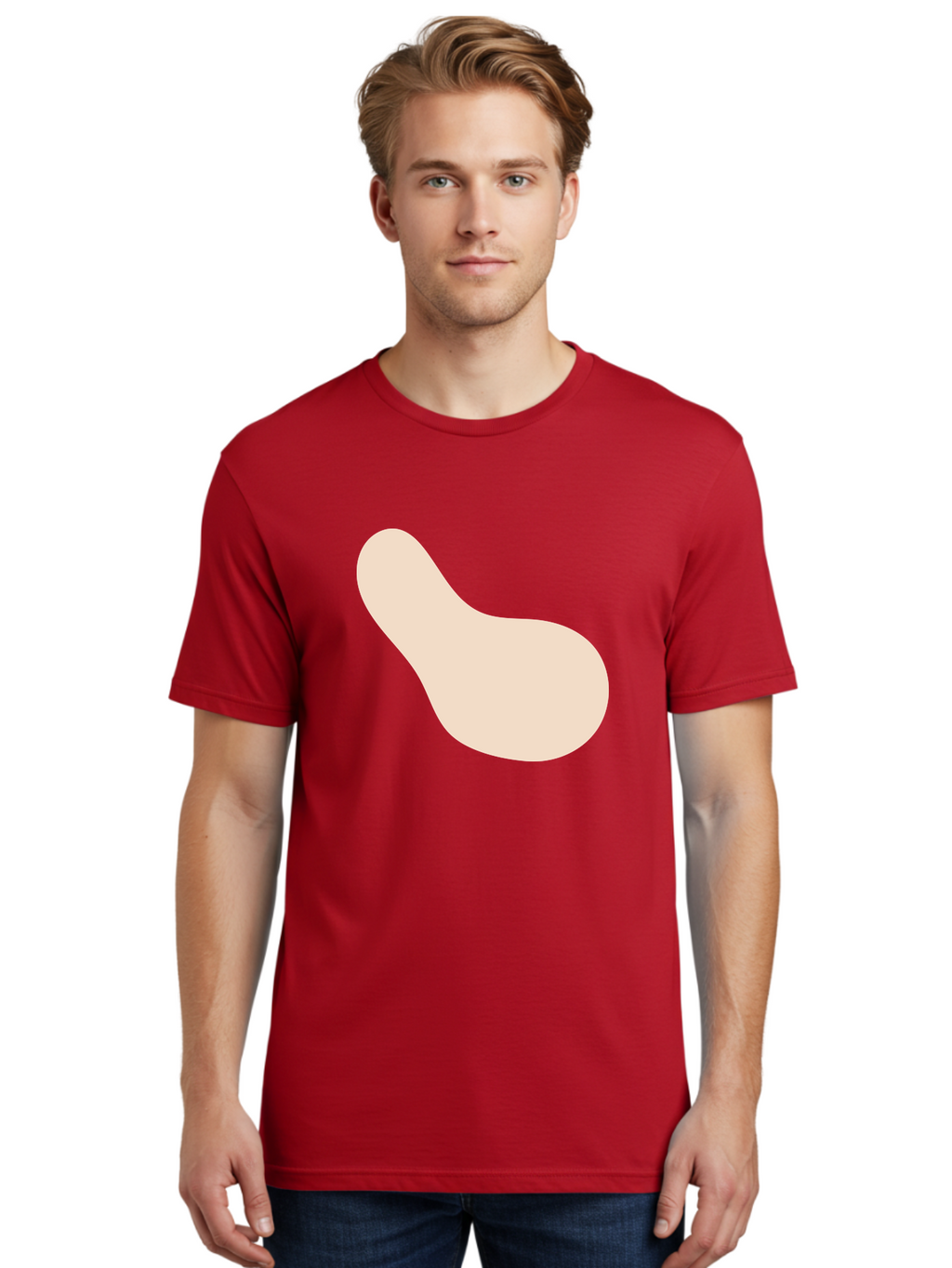 Bean-Shaped-Object Men'S Graphic Tee, 100% Cotton, Comfortable Casual Summer Wear, Machine Washable, Simple Shape, Abstract Design, Beige Color, Smooth Curves, Minimalist Art, Graphic Element, Modern Design Aad995