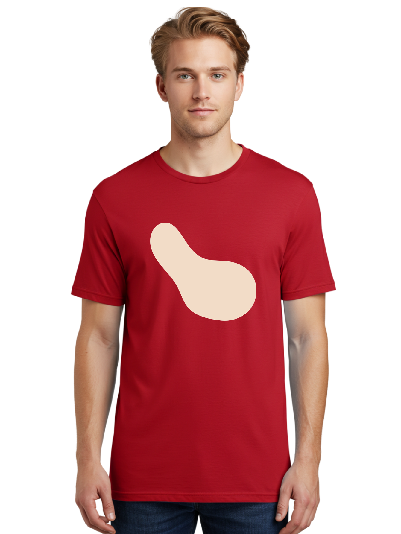 Bean-Shaped-Object Men'S Graphic Tee, 100% Cotton, Comfortable Casual Summer Wear, Machine Washable, Simple Shape, Abstract Design, Beige Color, Smooth Curves, Minimalist Art, Graphic Element, Modern Design Aad995