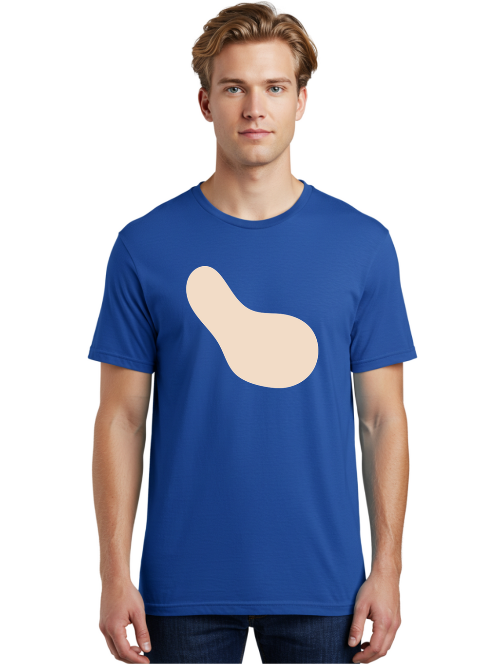 Bean-Shaped-Object Men'S Graphic Tee, 100% Cotton, Comfortable Casual Summer Wear, Machine Washable, Simple Shape, Abstract Design, Beige Color, Smooth Curves, Minimalist Art, Graphic Element, Modern Design Aad995