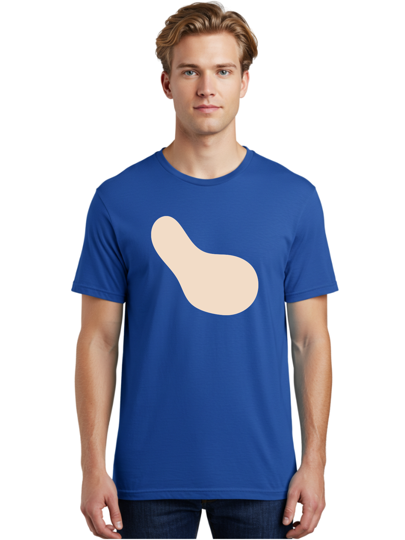 Bean-Shaped-Object Men'S Graphic Tee, 100% Cotton, Comfortable Casual Summer Wear, Machine Washable, Simple Shape, Abstract Design, Beige Color, Smooth Curves, Minimalist Art, Graphic Element, Modern Design Aad995
