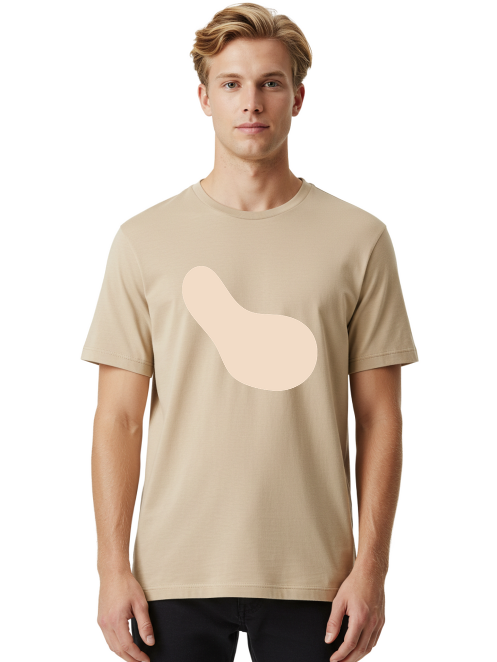 Bean-Shaped-Object Men'S Graphic Tee, 100% Cotton, Comfortable Casual Summer Wear, Machine Washable, Simple Shape, Abstract Design, Beige Color, Smooth Curves, Minimalist Art, Graphic Element, Modern Design Aad995