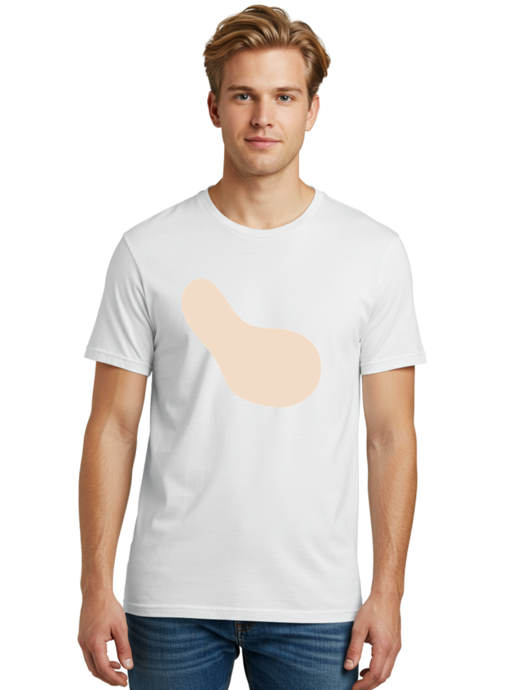 Bean-Shaped-Object Men'S Graphic Tee, 100% Cotton, Comfortable Casual Summer Wear, Machine Washable, Simple Shape, Abstract Design, Beige Color, Smooth Curves, Minimalist Art, Graphic Element, Modern Design Aad995