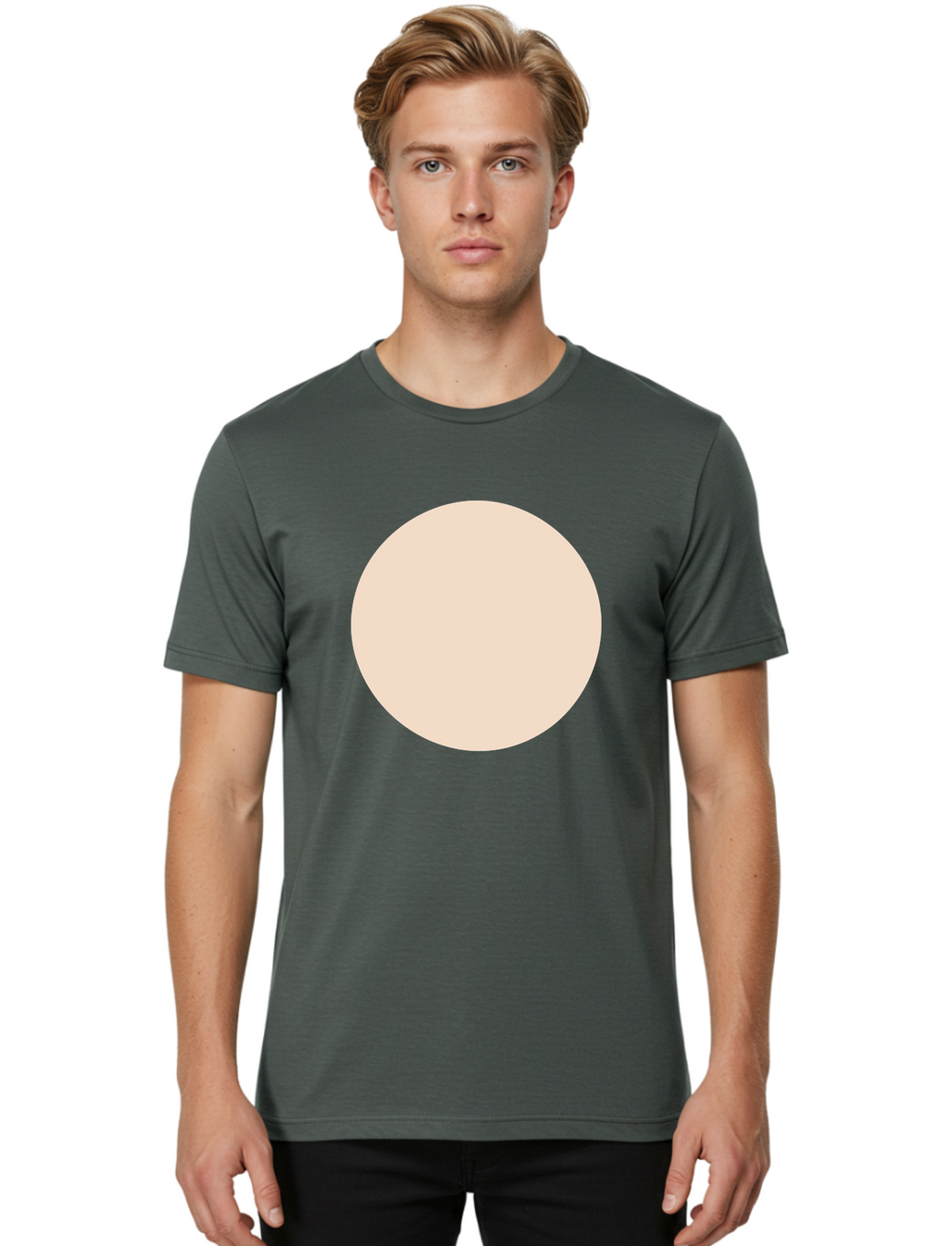 Beige-Circle Men'S Graphic Tee, 100% Cotton, Comfortable Casual Summer Wear, Machine Washable, Beige Circle, Minimalist Design, Simple Shape, Neutral Color, Geometric Figure, Circular Form Aad996