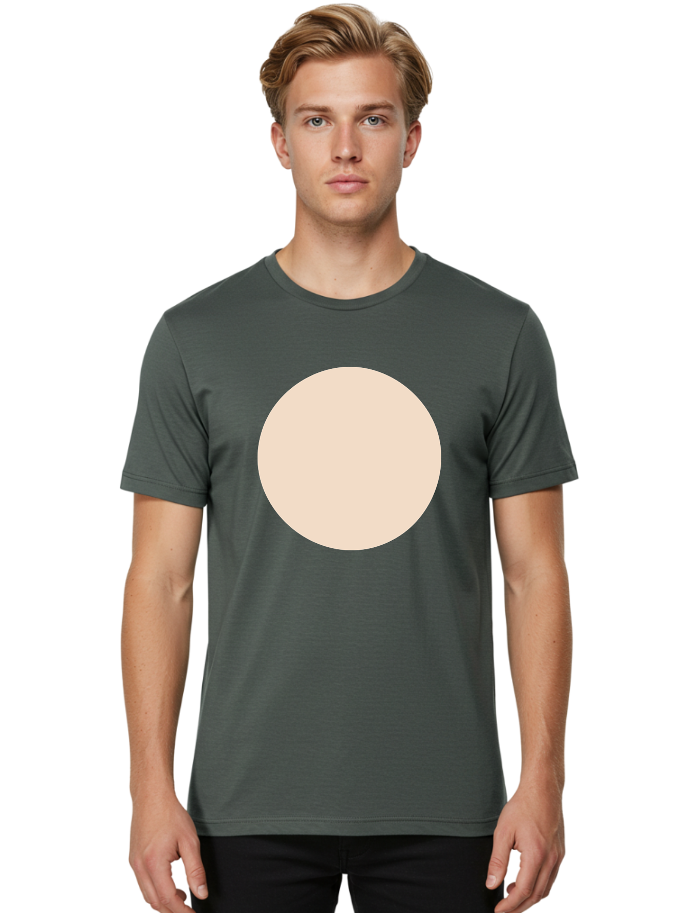Beige-Circle Men'S Graphic Tee, 100% Cotton, Comfortable Casual Summer Wear, Machine Washable, Beige Circle, Minimalist Design, Simple Shape, Neutral Color, Geometric Figure, Circular Form Aad996
