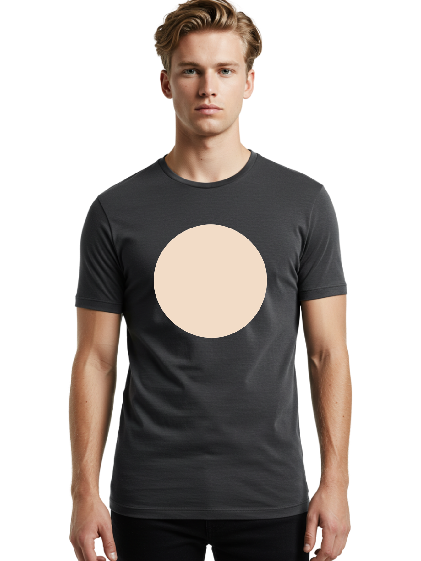 Beige-Circle Men'S Graphic Tee, 100% Cotton, Comfortable Casual Summer Wear, Machine Washable, Beige Circle, Minimalist Design, Simple Shape, Neutral Color, Geometric Figure, Circular Form Aad996