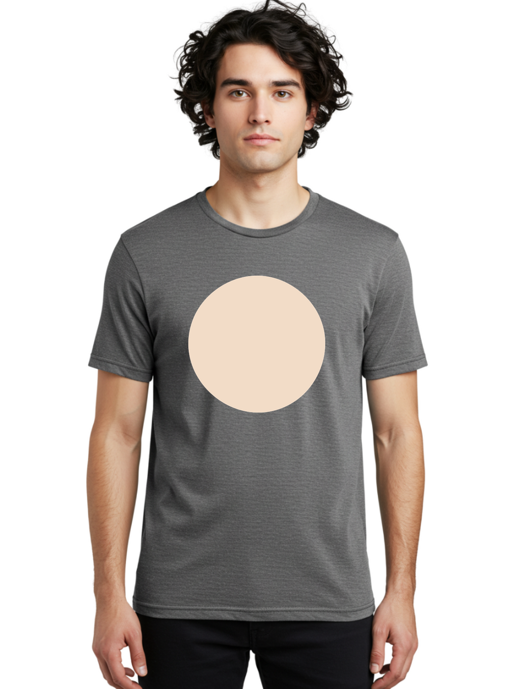 Beige-Circle Men'S Graphic Tee, 100% Cotton, Comfortable Casual Summer Wear, Machine Washable, Beige Circle, Minimalist Design, Simple Shape, Neutral Color, Geometric Figure, Circular Form Aad996