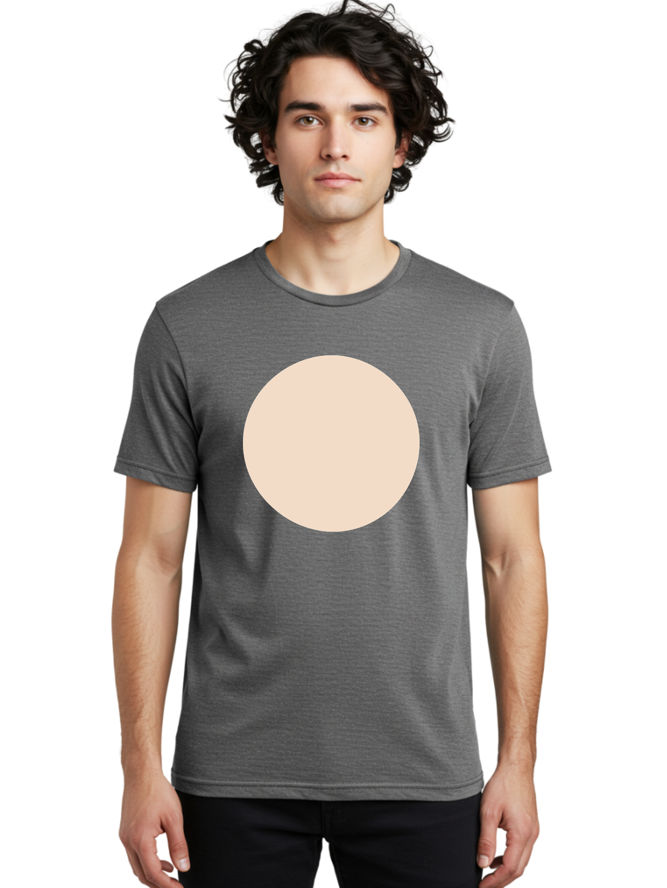 Beige-Circle Men'S Graphic Tee, 100% Cotton, Comfortable Casual Summer Wear, Machine Washable, Beige Circle, Minimalist Design, Simple Shape, Neutral Color, Geometric Figure, Circular Form Aad996