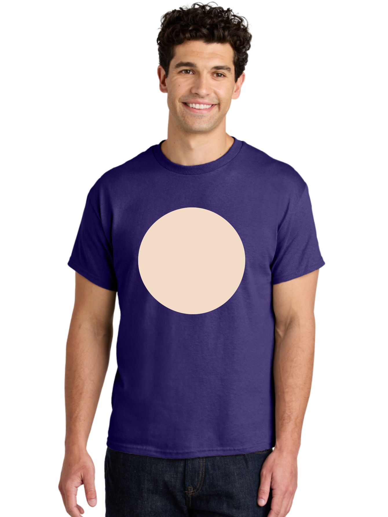 Beige-Circle Men'S Graphic Tee, 100% Cotton, Comfortable Casual Summer Wear, Machine Washable, Beige Circle, Minimalist Design, Simple Shape, Neutral Color, Geometric Figure, Circular Form Aad996