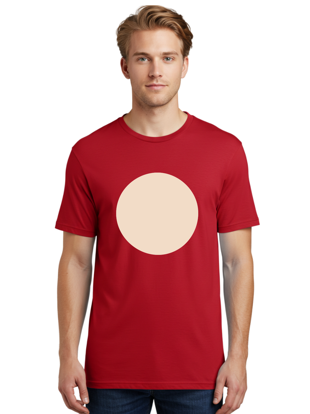 Beige-Circle Men'S Graphic Tee, 100% Cotton, Comfortable Casual Summer Wear, Machine Washable, Beige Circle, Minimalist Design, Simple Shape, Neutral Color, Geometric Figure, Circular Form Aad996
