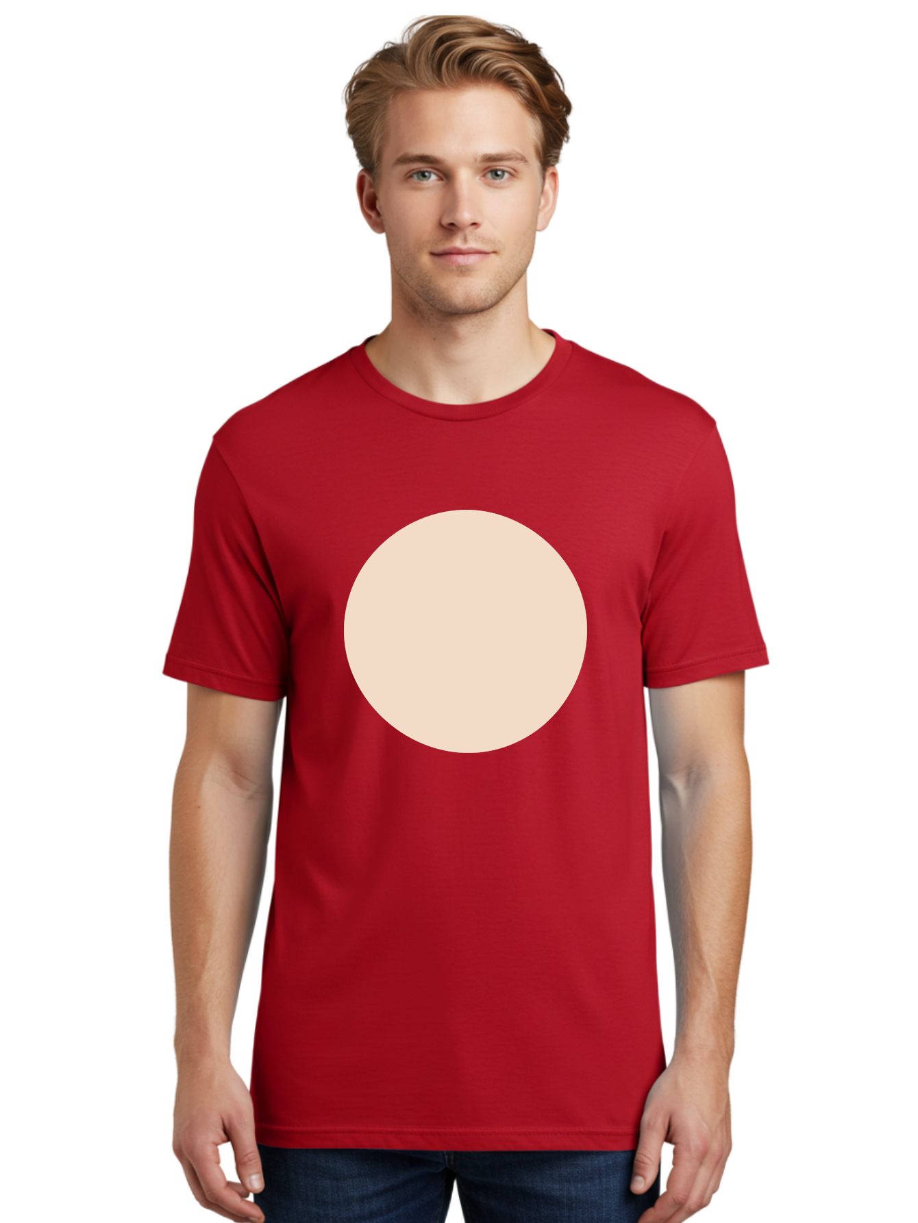 Beige-Circle Men'S Graphic Tee, 100% Cotton, Comfortable Casual Summer Wear, Machine Washable, Beige Circle, Minimalist Design, Simple Shape, Neutral Color, Geometric Figure, Circular Form Aad996