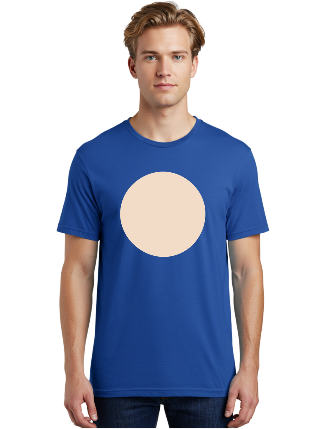 Beige-Circle Men'S Graphic Tee, 100% Cotton, Comfortable Casual Summer Wear, Machine Washable, Beige Circle, Minimalist Design, Simple Shape, Neutral Color, Geometric Figure, Circular Form Aad996