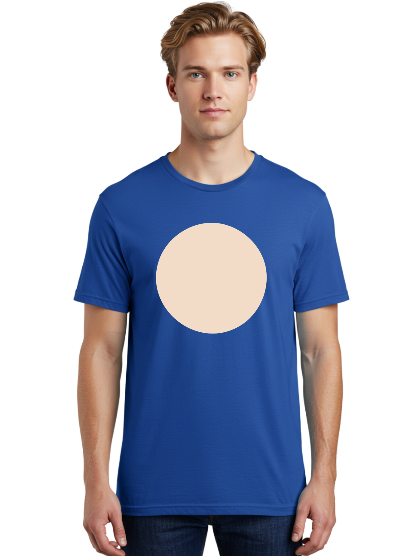 Beige-Circle Men'S Graphic Tee, 100% Cotton, Comfortable Casual Summer Wear, Machine Washable, Beige Circle, Minimalist Design, Simple Shape, Neutral Color, Geometric Figure, Circular Form Aad996