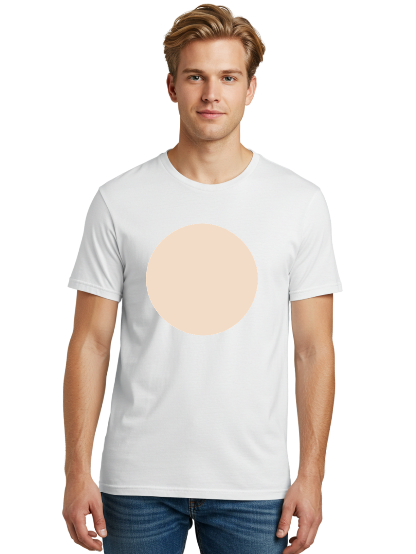 Beige-Circle Men'S Graphic Tee, 100% Cotton, Comfortable Casual Summer Wear, Machine Washable, Beige Circle, Minimalist Design, Simple Shape, Neutral Color, Geometric Figure, Circular Form Aad996