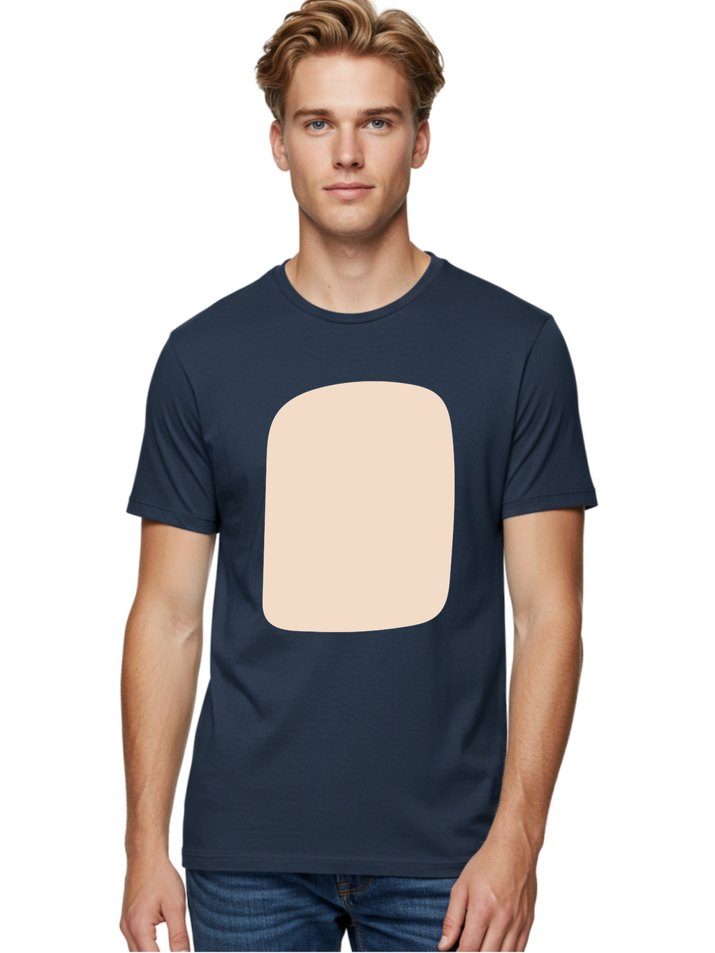 Beige-Rectangle Men'S Graphic Tee, 100% Cotton, Comfortable Casual Summer Wear, Machine Washable, Beige Rectangle, Rounded Corners, Plain Shape, Simple Design, Minimalist Aesthetic, Neutral Color, Soft Edges Aad997