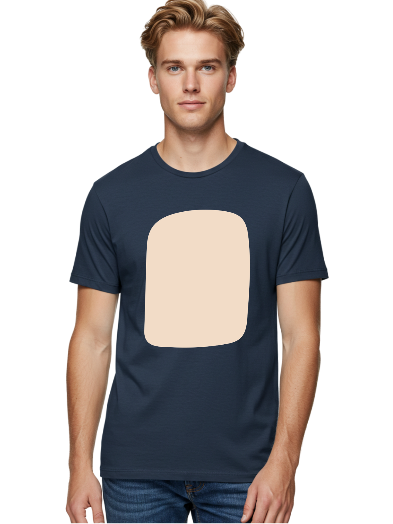 Beige-Rectangle Men'S Graphic Tee, 100% Cotton, Comfortable Casual Summer Wear, Machine Washable, Beige Rectangle, Rounded Corners, Plain Shape, Simple Design, Minimalist Aesthetic, Neutral Color, Soft Edges Aad997