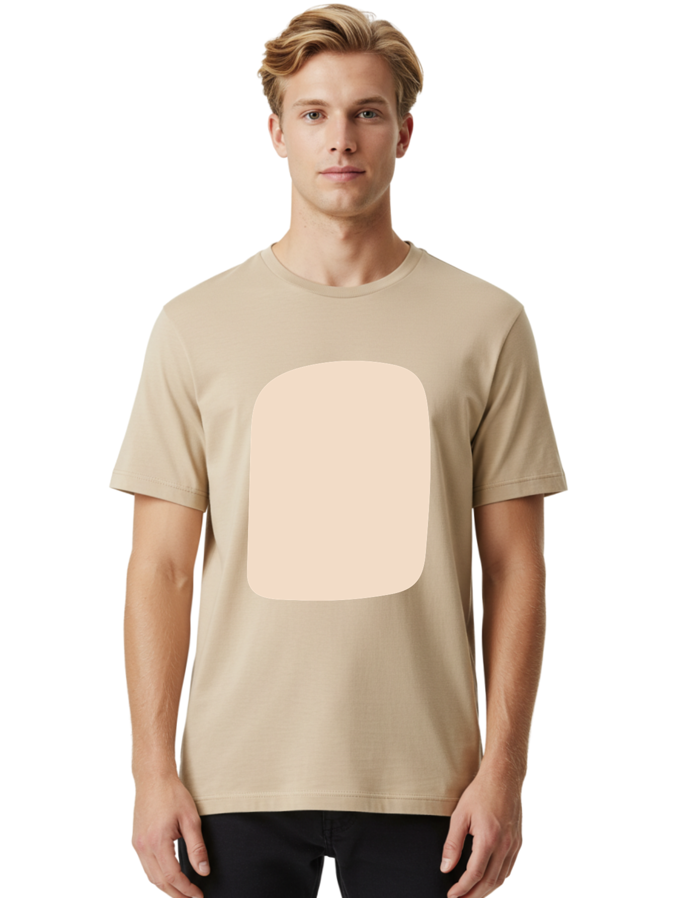 Beige-Rectangle Men'S Graphic Tee, 100% Cotton, Comfortable Casual Summer Wear, Machine Washable, Beige Rectangle, Rounded Corners, Plain Shape, Simple Design, Minimalist Aesthetic, Neutral Color, Soft Edges Aad997