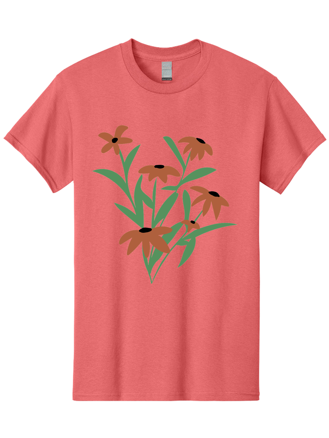 Black-Eyed-Susans-1 Men'S Graphic Tee, 100% Cotton, Comfortable Casual Summer Wear, Machine Washable, Black Eyed Susans, Orange Flowers, Green Leaves, Floral Arrangement, Abstract Art, Minimalist Design, Simple Elegance, Flower Bouquet, Aad998