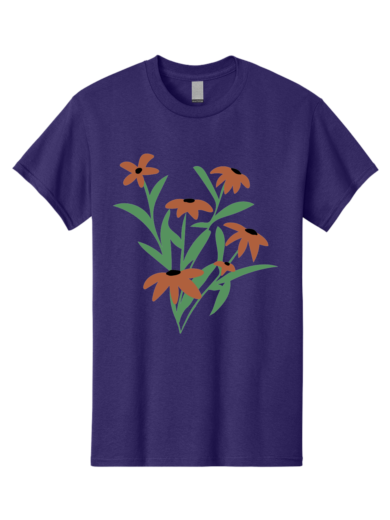 Black-Eyed-Susans-1 Men'S Graphic Tee, 100% Cotton, Comfortable Casual Summer Wear, Machine Washable, Black Eyed Susans, Orange Flowers, Green Leaves, Floral Arrangement, Abstract Art, Minimalist Design, Simple Elegance, Flower Bouquet, Aad998