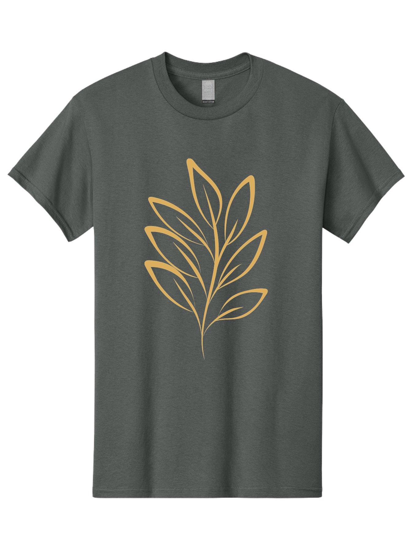Branch-With-Leaves Men'S Graphic Tee, 100% Cotton, Comfortable Casual Summer Wear, Machine Washable, Simple Leaf Illustration, Minimalist Design, Peach Outline, Botanical Element, Organic Shape, Natural Motif, Gentle Curves Aae000