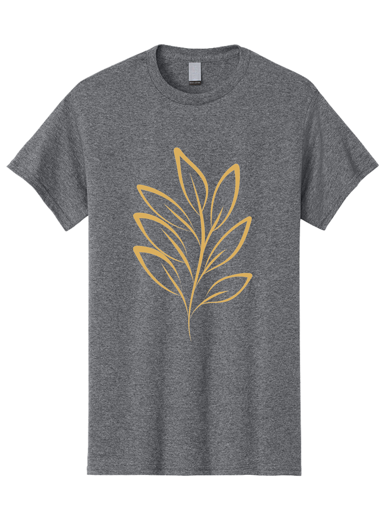 Branch-With-Leaves Men'S Graphic Tee, 100% Cotton, Comfortable Casual Summer Wear, Machine Washable, Simple Leaf Illustration, Minimalist Design, Peach Outline, Botanical Element, Organic Shape, Natural Motif, Gentle Curves Aae000