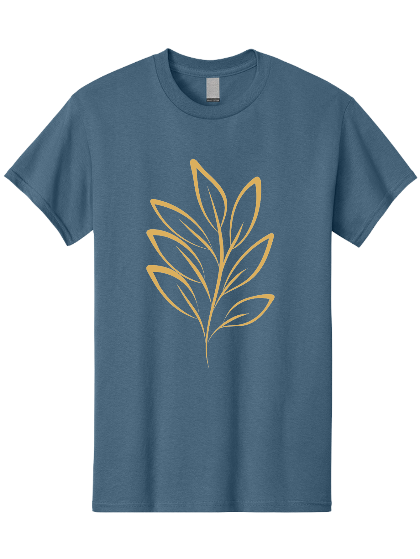 Branch-With-Leaves Men'S Graphic Tee, 100% Cotton, Comfortable Casual Summer Wear, Machine Washable, Simple Leaf Illustration, Minimalist Design, Peach Outline, Botanical Element, Organic Shape, Natural Motif, Gentle Curves Aae000