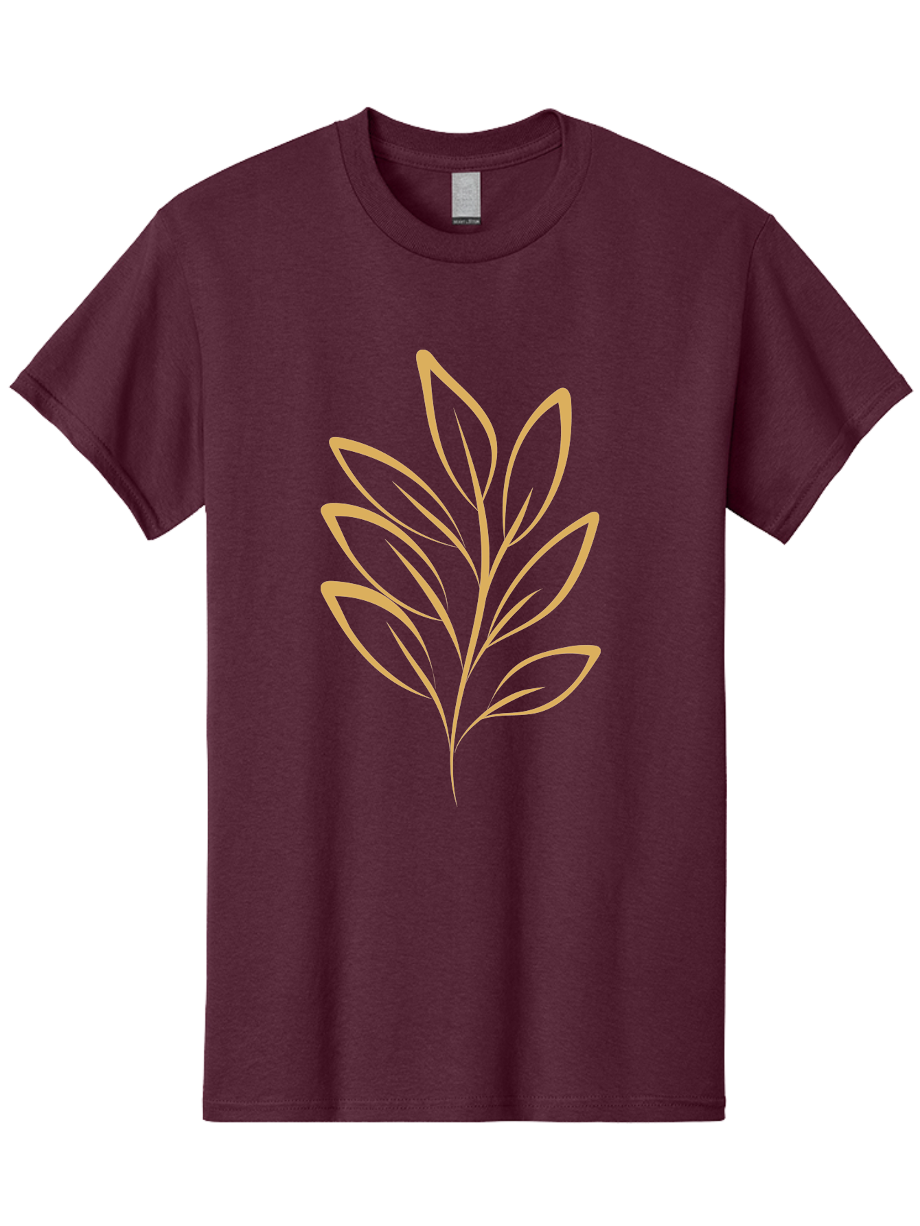 Branch-With-Leaves Men'S Graphic Tee, 100% Cotton, Comfortable Casual Summer Wear, Machine Washable, Simple Leaf Illustration, Minimalist Design, Peach Outline, Botanical Element, Organic Shape, Natural Motif, Gentle Curves Aae000