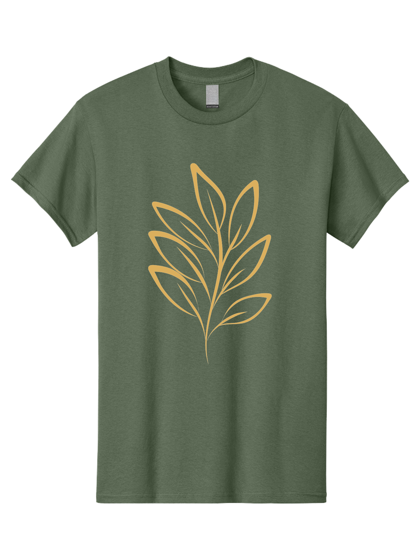 Branch-With-Leaves Men'S Graphic Tee, 100% Cotton, Comfortable Casual Summer Wear, Machine Washable, Simple Leaf Illustration, Minimalist Design, Peach Outline, Botanical Element, Organic Shape, Natural Motif, Gentle Curves Aae000