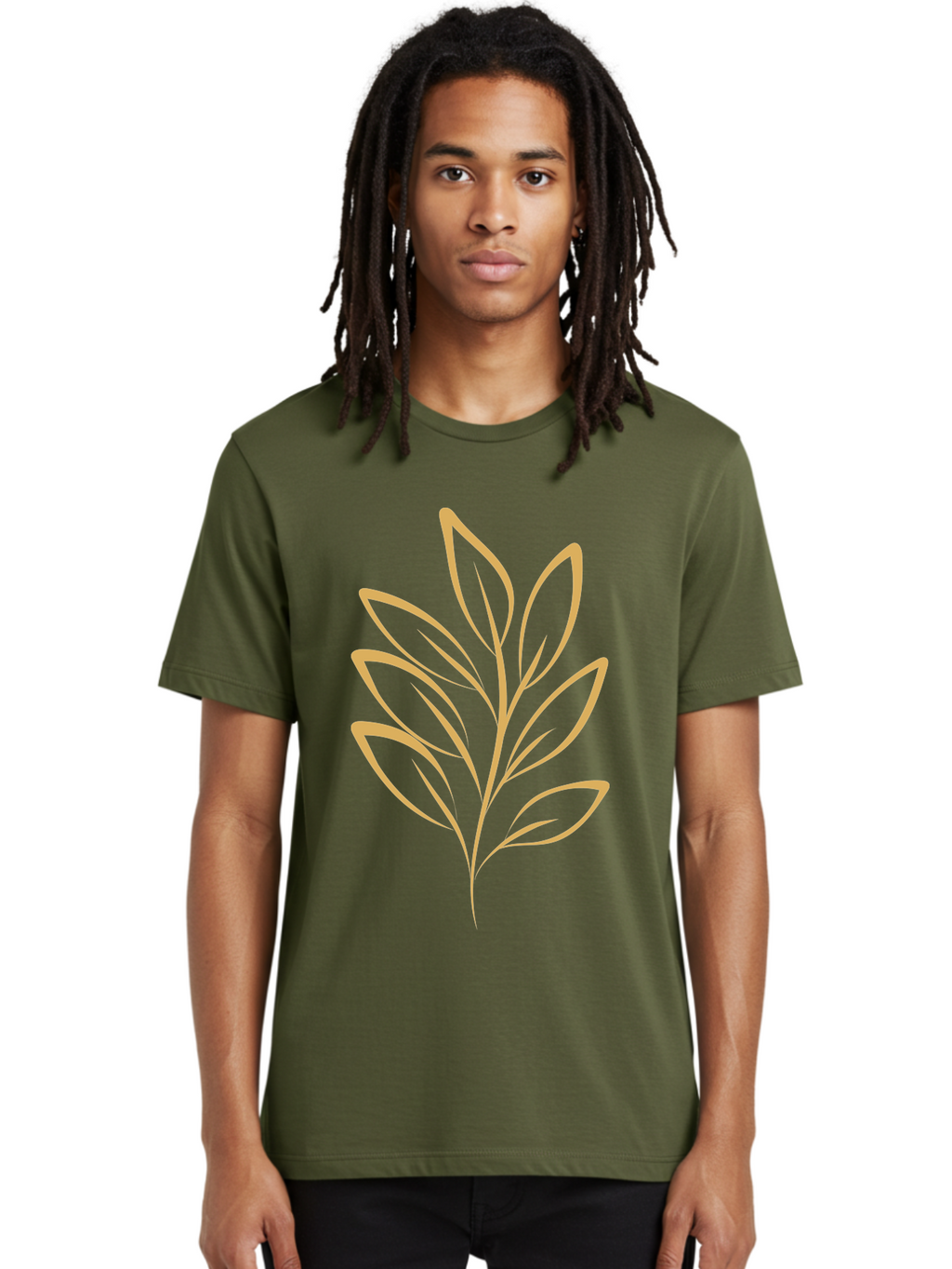 Branch-With-Leaves Men'S Graphic Tee, 100% Cotton, Comfortable Casual Summer Wear, Machine Washable, Simple Leaf Illustration, Minimalist Design, Peach Outline, Botanical Element, Organic Shape, Natural Motif, Gentle Curves Aae000