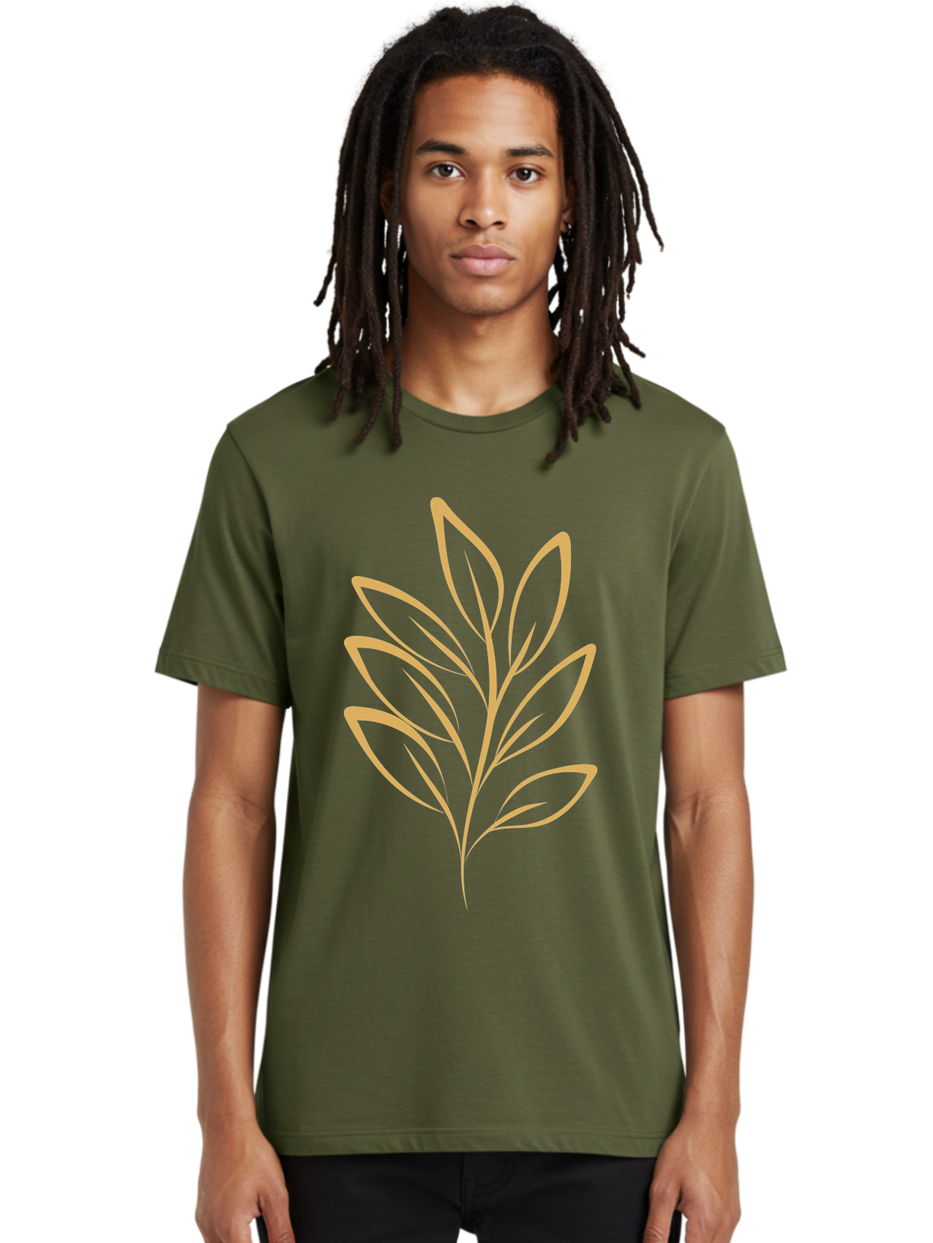 Branch-With-Leaves Men'S Graphic Tee, 100% Cotton, Comfortable Casual Summer Wear, Machine Washable, Simple Leaf Illustration, Minimalist Design, Peach Outline, Botanical Element, Organic Shape, Natural Motif, Gentle Curves Aae000