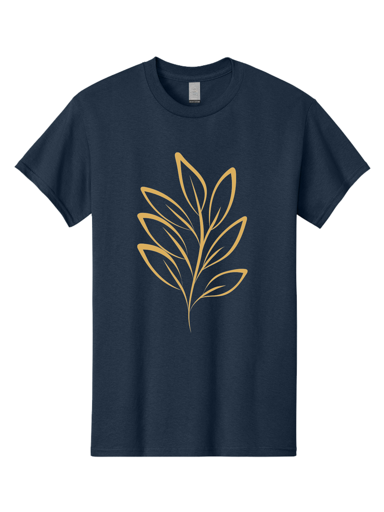 Branch-With-Leaves Men'S Graphic Tee, 100% Cotton, Comfortable Casual Summer Wear, Machine Washable, Simple Leaf Illustration, Minimalist Design, Peach Outline, Botanical Element, Organic Shape, Natural Motif, Gentle Curves Aae000