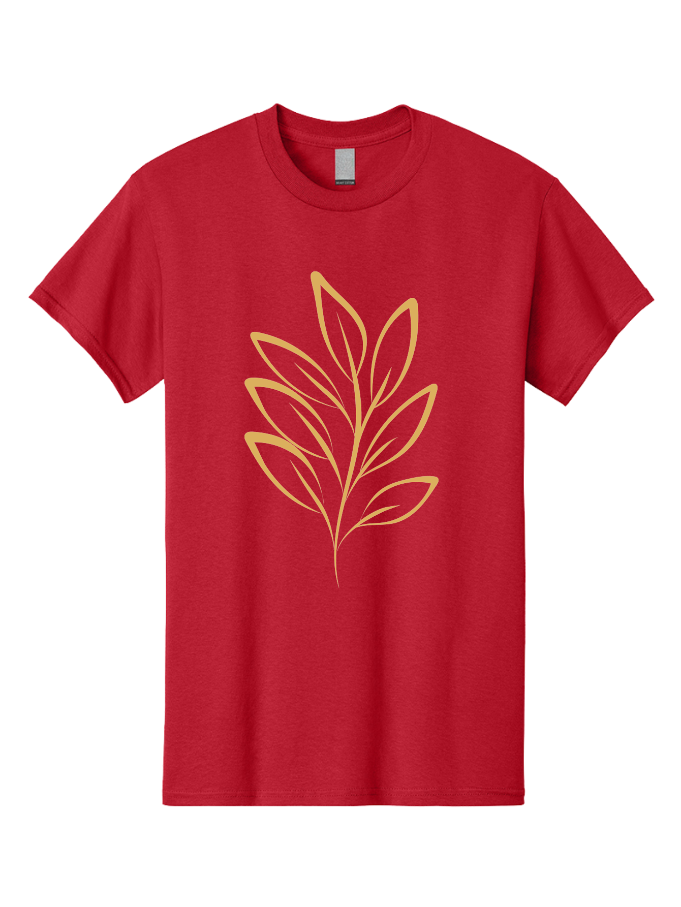 Branch-With-Leaves Men'S Graphic Tee, 100% Cotton, Comfortable Casual Summer Wear, Machine Washable, Simple Leaf Illustration, Minimalist Design, Peach Outline, Botanical Element, Organic Shape, Natural Motif, Gentle Curves Aae000