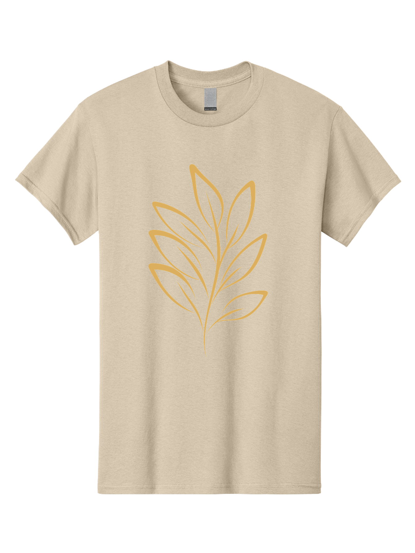 Branch-With-Leaves Men'S Graphic Tee, 100% Cotton, Comfortable Casual Summer Wear, Machine Washable, Simple Leaf Illustration, Minimalist Design, Peach Outline, Botanical Element, Organic Shape, Natural Motif, Gentle Curves Aae000