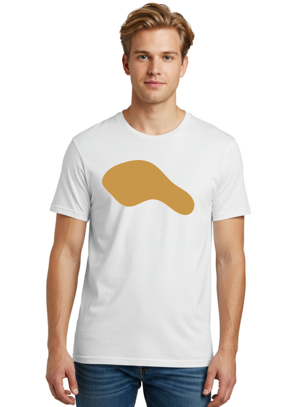 Chicken-Drumstick Men'S Graphic Tee, 100% Cotton, Comfortable Casual Summer Wear, Machine Washable, Fried Chicken, Chicken Leg, Food Illustration, Abstract Shape, Brown Color, Simple Design, Digital Art, Culinary Theme Aae003