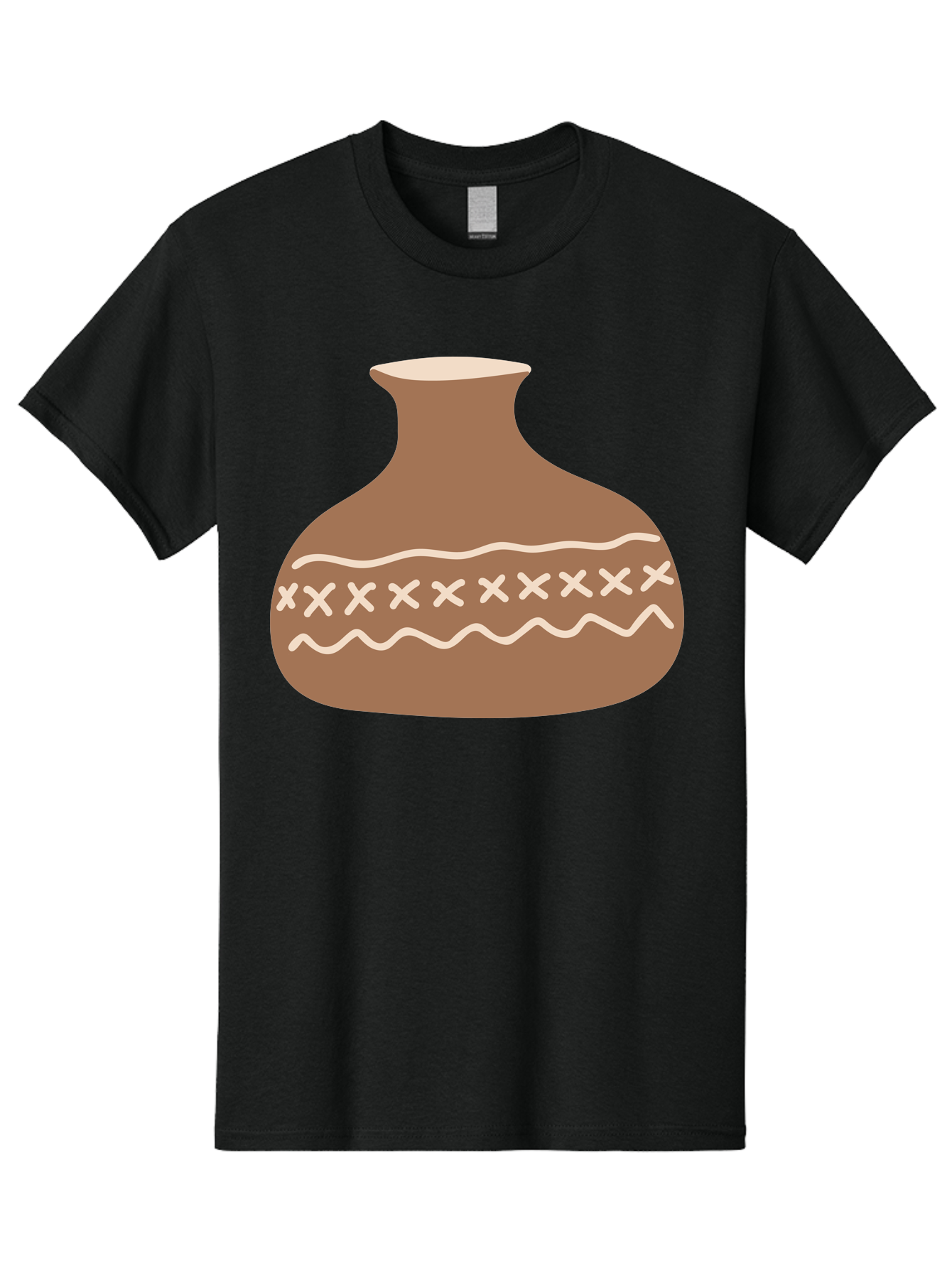 Clay-Pot Men'S Graphic Tee, 100% Cotton, Comfortable Casual Summer Wear, Machine Washable, Clay Pot, Pottery Vessel, Ceramic Design, Traditional Craftsmanship, Handmade Art, Wavy Lines, Crosses Pattern, Earthy Tones, Cultural Heritage, Aae004
