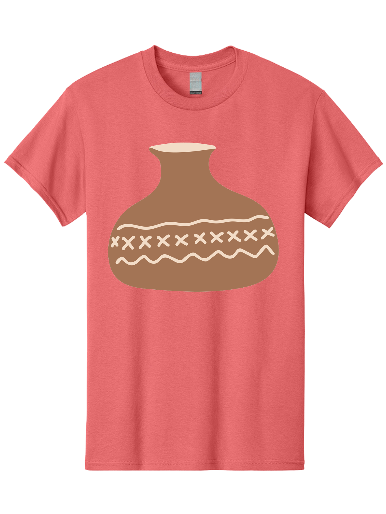 Clay-Pot Men'S Graphic Tee, 100% Cotton, Comfortable Casual Summer Wear, Machine Washable, Clay Pot, Pottery Vessel, Ceramic Design, Traditional Craftsmanship, Handmade Art, Wavy Lines, Crosses Pattern, Earthy Tones, Cultural Heritage, Aae004