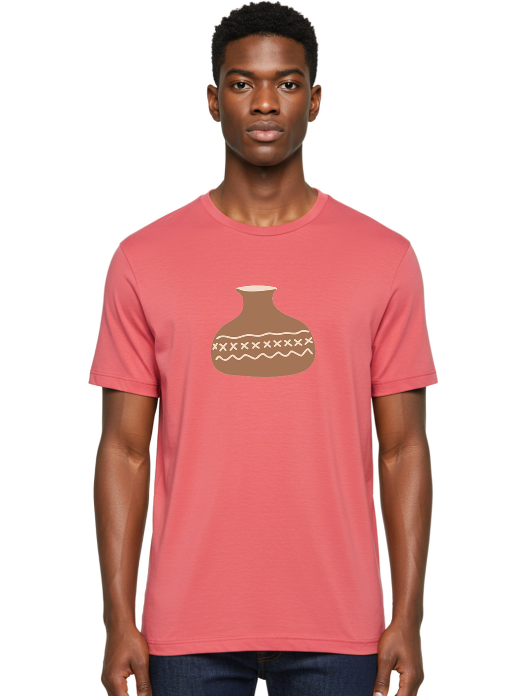 Clay-Pot Men'S Graphic Tee, 100% Cotton, Comfortable Casual Summer Wear, Machine Washable, Clay Pot, Pottery Vessel, Ceramic Design, Traditional Craftsmanship, Handmade Art, Wavy Lines, Crosses Pattern, Earthy Tones, Cultural Heritage, Aae004