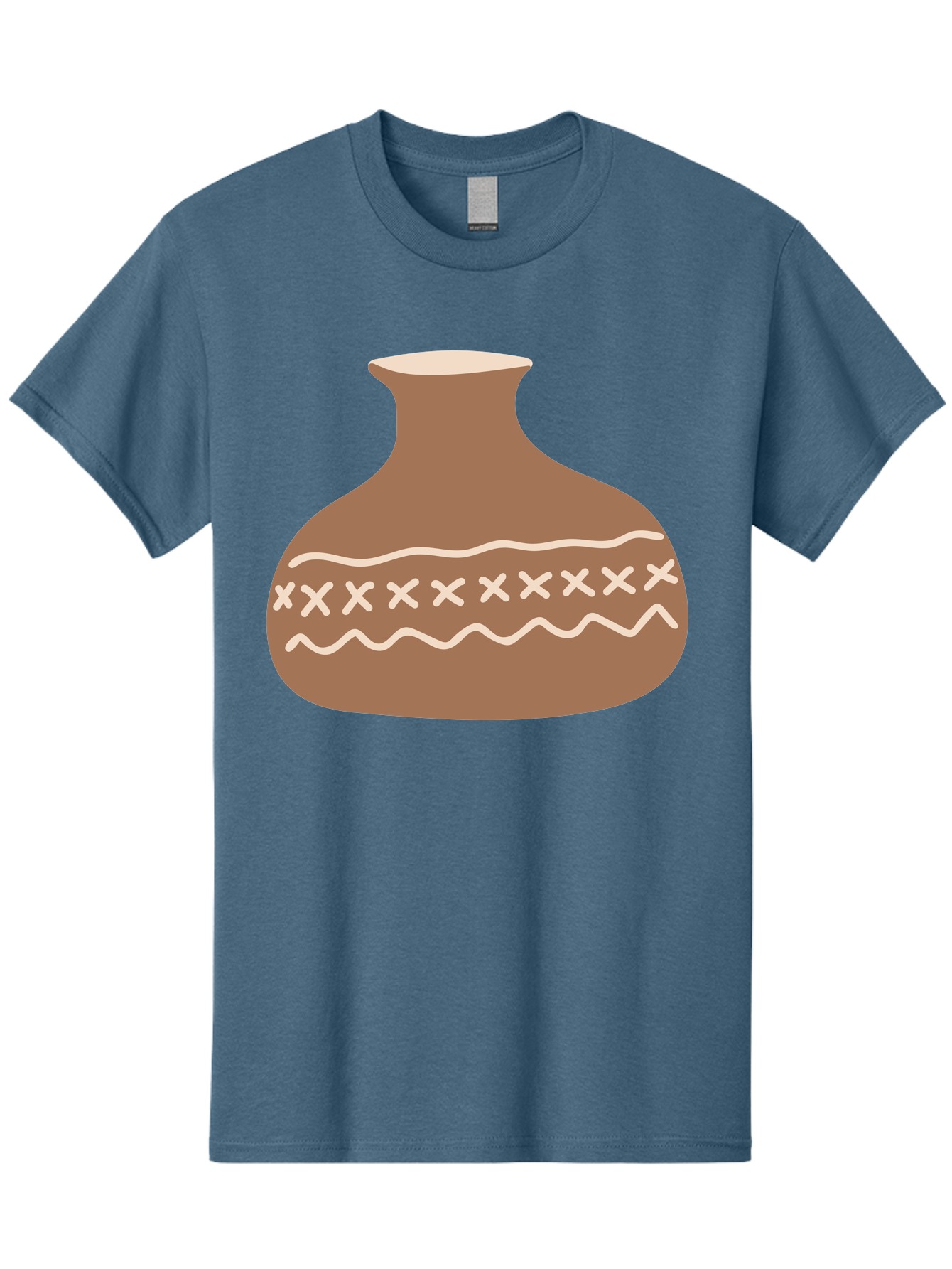 Clay-Pot Men'S Graphic Tee, 100% Cotton, Comfortable Casual Summer Wear, Machine Washable, Clay Pot, Pottery Vessel, Ceramic Design, Traditional Craftsmanship, Handmade Art, Wavy Lines, Crosses Pattern, Earthy Tones, Cultural Heritage, Aae004