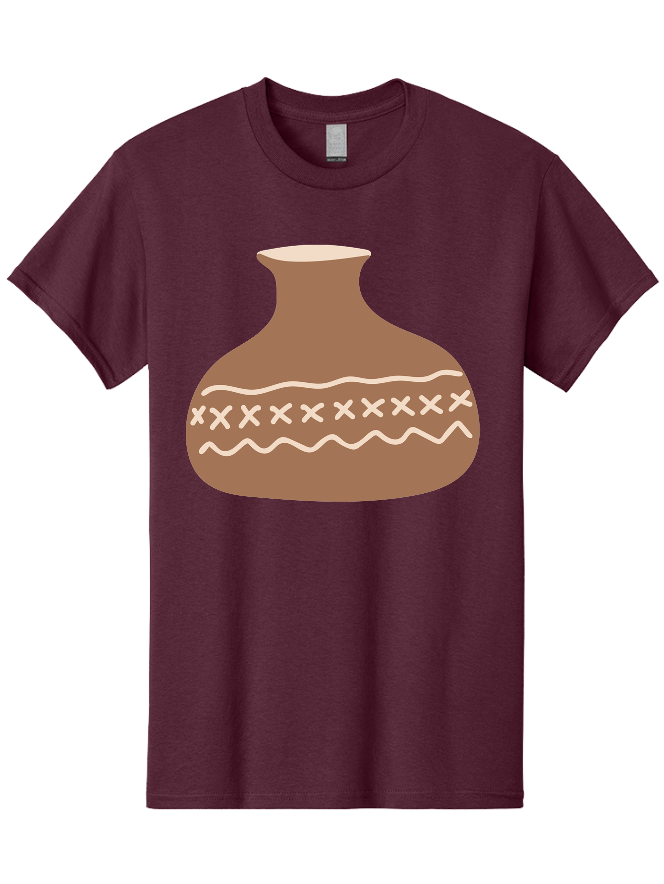 Clay-Pot Men'S Graphic Tee, 100% Cotton, Comfortable Casual Summer Wear, Machine Washable, Clay Pot, Pottery Vessel, Ceramic Design, Traditional Craftsmanship, Handmade Art, Wavy Lines, Crosses Pattern, Earthy Tones, Cultural Heritage, Aae004