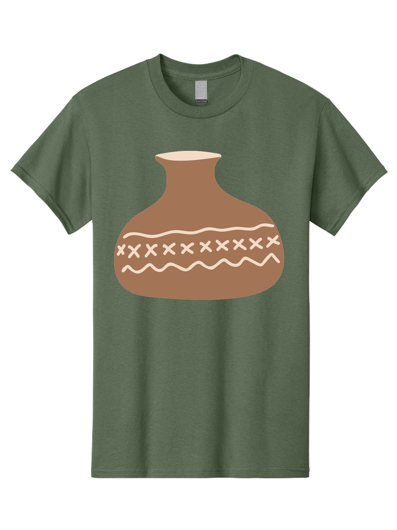 Clay-Pot Men'S Graphic Tee, 100% Cotton, Comfortable Casual Summer Wear, Machine Washable, Clay Pot, Pottery Vessel, Ceramic Design, Traditional Craftsmanship, Handmade Art, Wavy Lines, Crosses Pattern, Earthy Tones, Cultural Heritage, Aae004