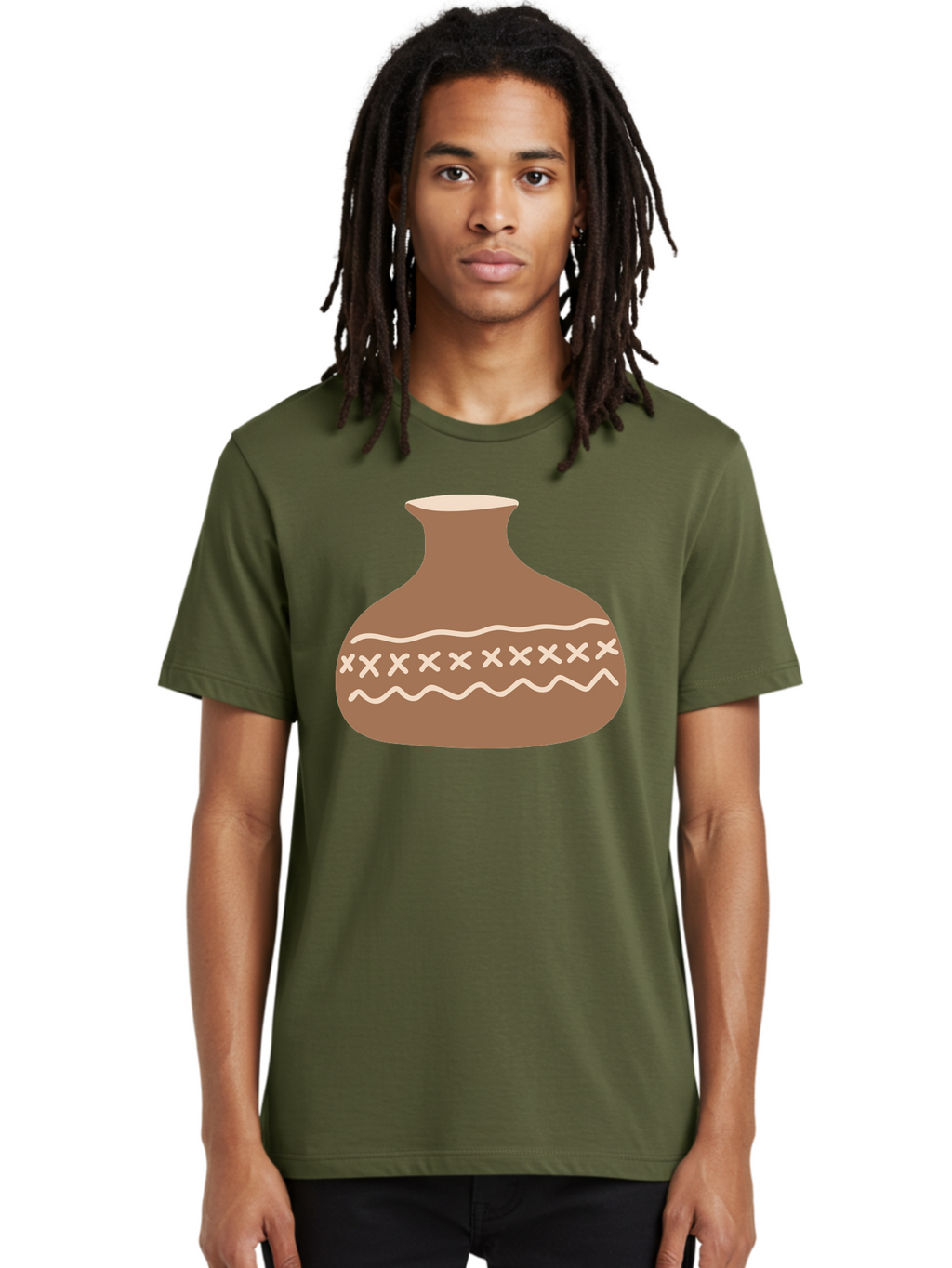 Clay-Pot Men'S Graphic Tee, 100% Cotton, Comfortable Casual Summer Wear, Machine Washable, Clay Pot, Pottery Vessel, Ceramic Design, Traditional Craftsmanship, Handmade Art, Wavy Lines, Crosses Pattern, Earthy Tones, Cultural Heritage, Aae004