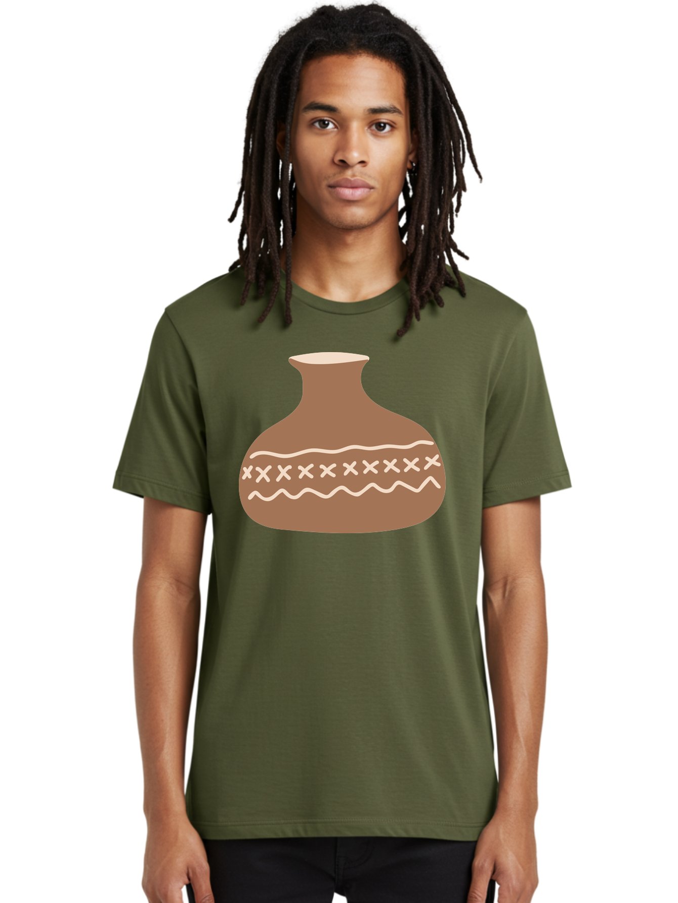 Clay-Pot Men'S Graphic Tee, 100% Cotton, Comfortable Casual Summer Wear, Machine Washable, Clay Pot, Pottery Vessel, Ceramic Design, Traditional Craftsmanship, Handmade Art, Wavy Lines, Crosses Pattern, Earthy Tones, Cultural Heritage, Aae004