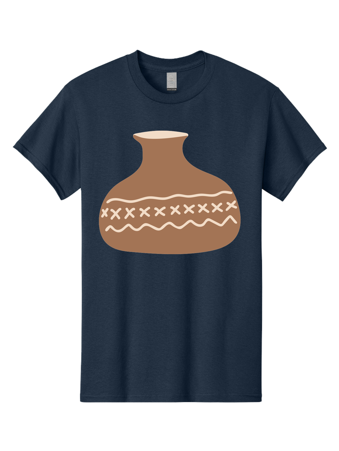 Clay-Pot Men'S Graphic Tee, 100% Cotton, Comfortable Casual Summer Wear, Machine Washable, Clay Pot, Pottery Vessel, Ceramic Design, Traditional Craftsmanship, Handmade Art, Wavy Lines, Crosses Pattern, Earthy Tones, Cultural Heritage, Aae004