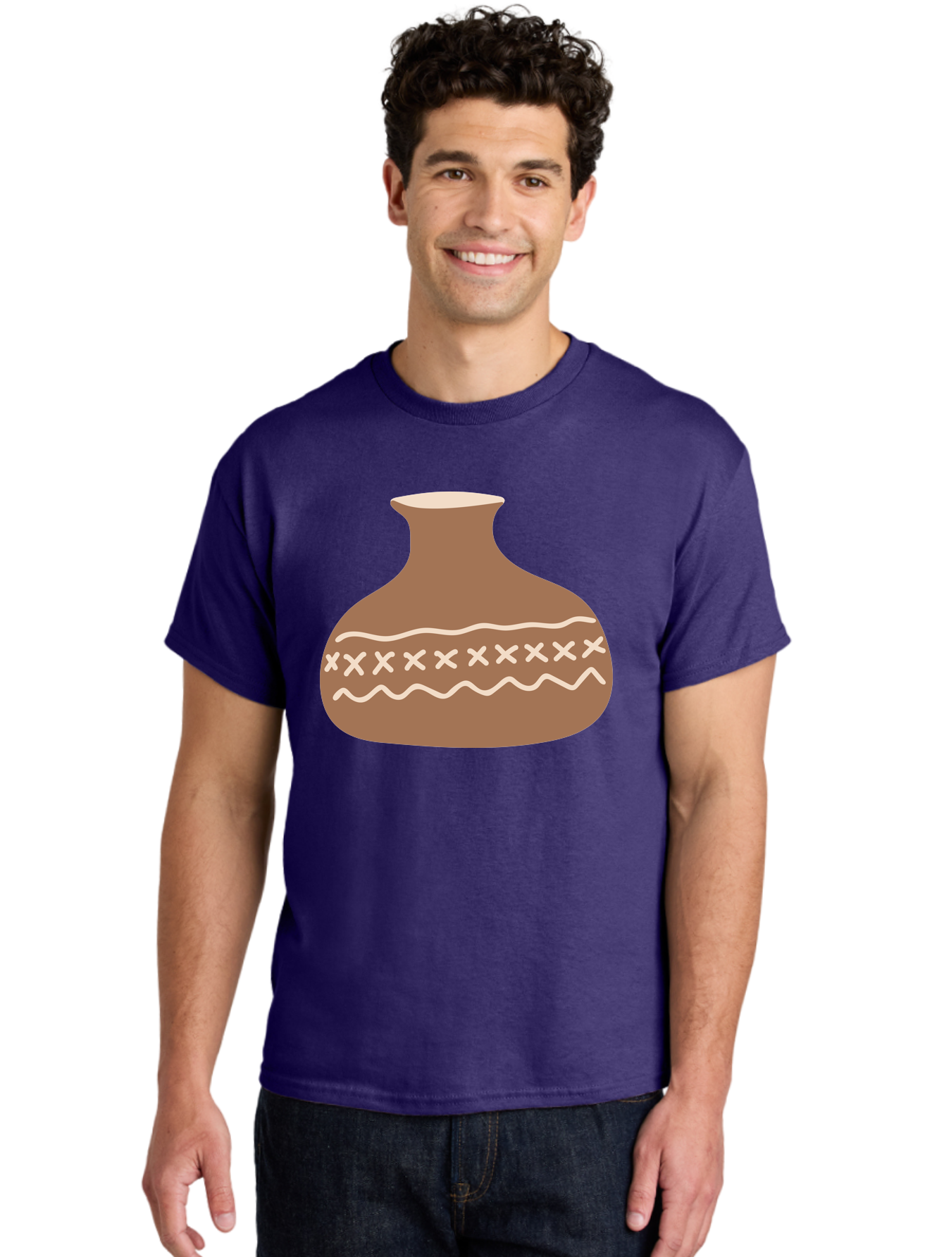 Clay-Pot Men'S Graphic Tee, 100% Cotton, Comfortable Casual Summer Wear, Machine Washable, Clay Pot, Pottery Vessel, Ceramic Design, Traditional Craftsmanship, Handmade Art, Wavy Lines, Crosses Pattern, Earthy Tones, Cultural Heritage, Aae004
