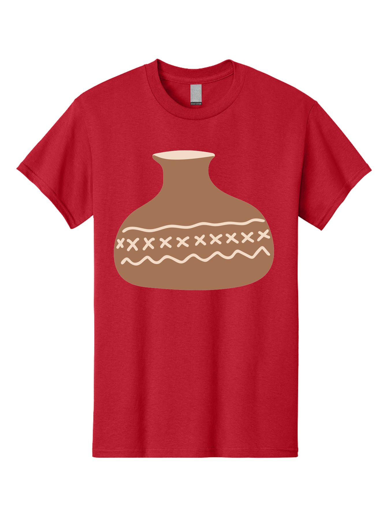 Clay-Pot Men'S Graphic Tee, 100% Cotton, Comfortable Casual Summer Wear, Machine Washable, Clay Pot, Pottery Vessel, Ceramic Design, Traditional Craftsmanship, Handmade Art, Wavy Lines, Crosses Pattern, Earthy Tones, Cultural Heritage, Aae004