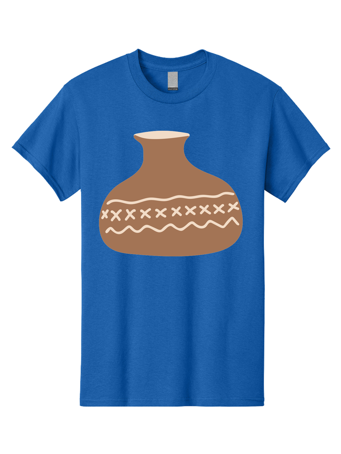 Clay-Pot Men'S Graphic Tee, 100% Cotton, Comfortable Casual Summer Wear, Machine Washable, Clay Pot, Pottery Vessel, Ceramic Design, Traditional Craftsmanship, Handmade Art, Wavy Lines, Crosses Pattern, Earthy Tones, Cultural Heritage, Aae004