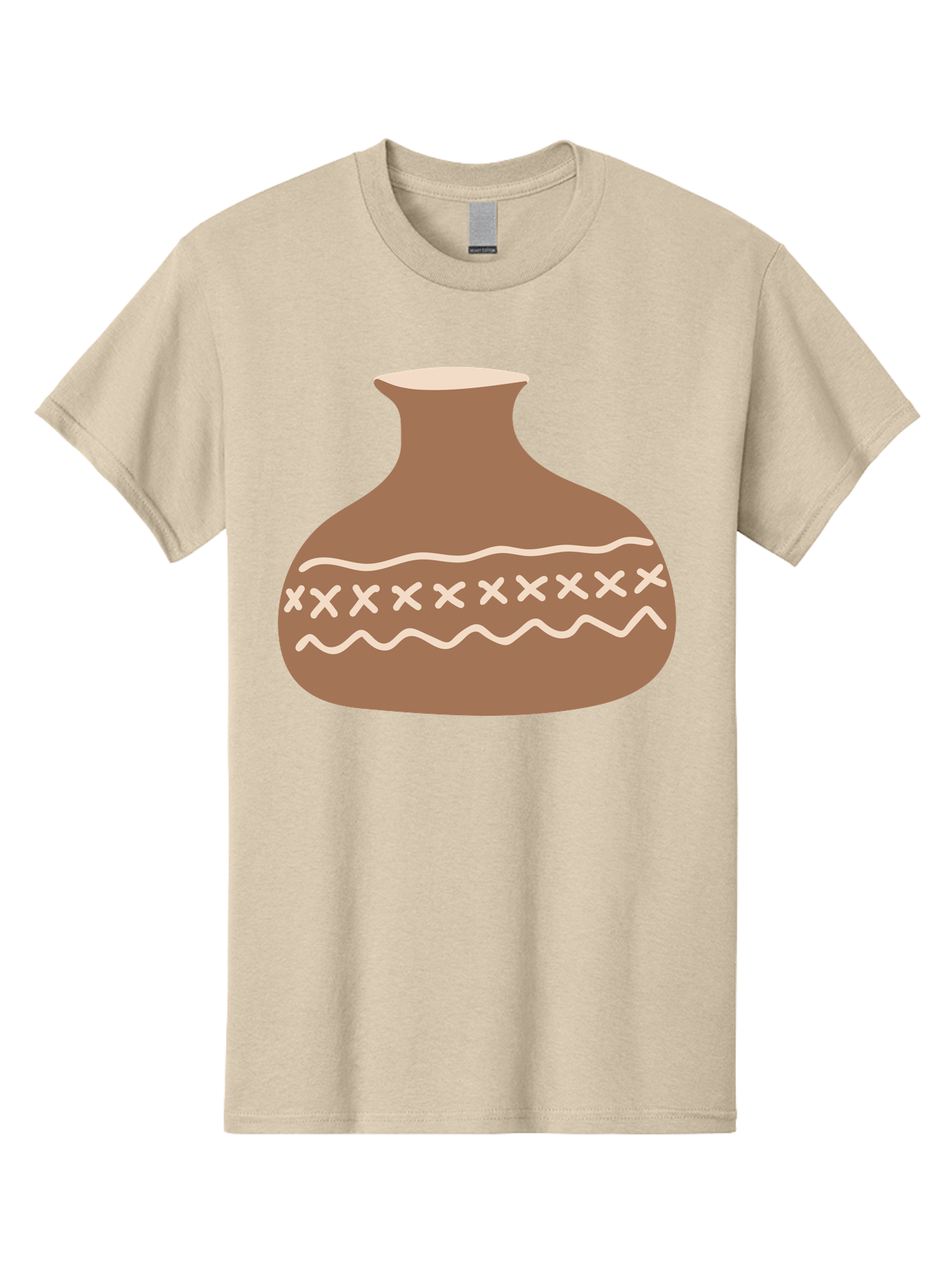 Clay-Pot Men'S Graphic Tee, 100% Cotton, Comfortable Casual Summer Wear, Machine Washable, Clay Pot, Pottery Vessel, Ceramic Design, Traditional Craftsmanship, Handmade Art, Wavy Lines, Crosses Pattern, Earthy Tones, Cultural Heritage, Aae004