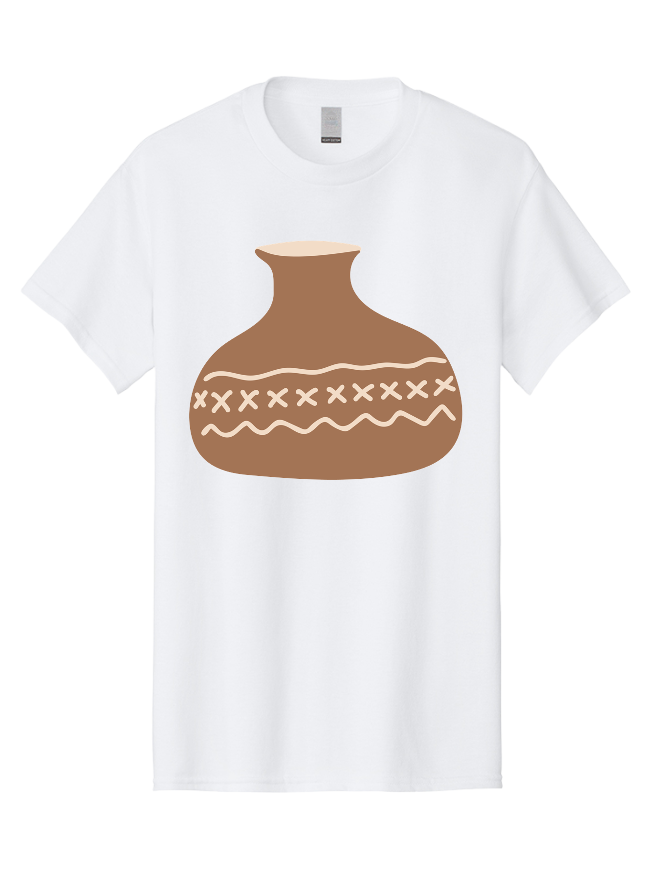 Clay-Pot Men'S Graphic Tee, 100% Cotton, Comfortable Casual Summer Wear, Machine Washable, Clay Pot, Pottery Vessel, Ceramic Design, Traditional Craftsmanship, Handmade Art, Wavy Lines, Crosses Pattern, Earthy Tones, Cultural Heritage, Aae004