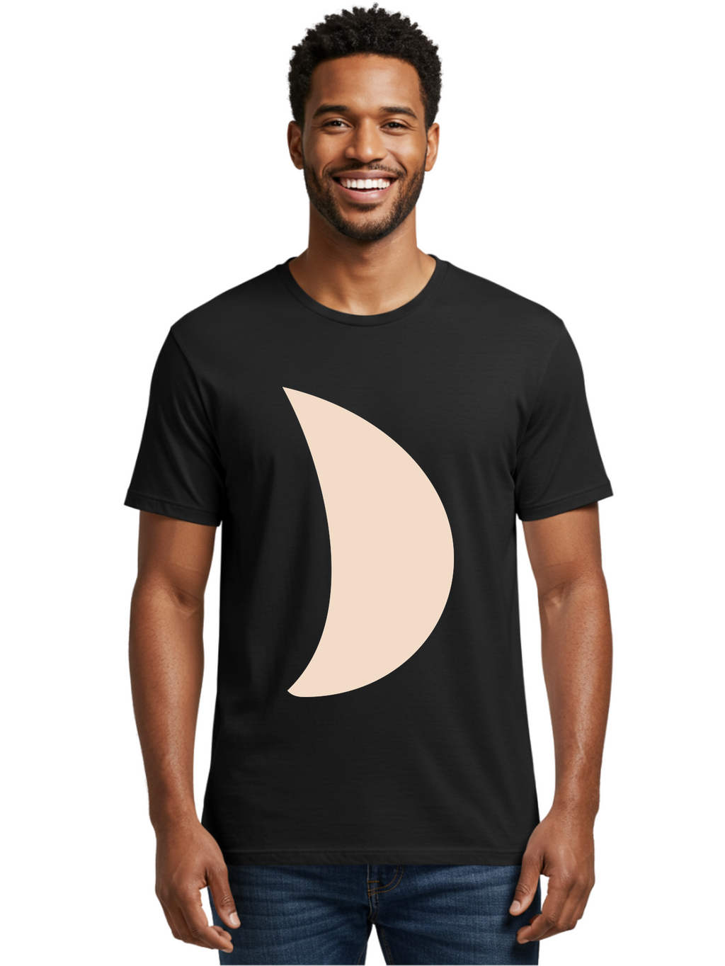 Crescent-Moon-1 Men'S Graphic Tee, 100% Cotton, Comfortable Casual Summer Wear, Machine Washable, Crescent Moon, Lunar Phase, Minimalist Design, Simple Shape, Soft Beige, Modern Graphic, Abstract Art Aae005