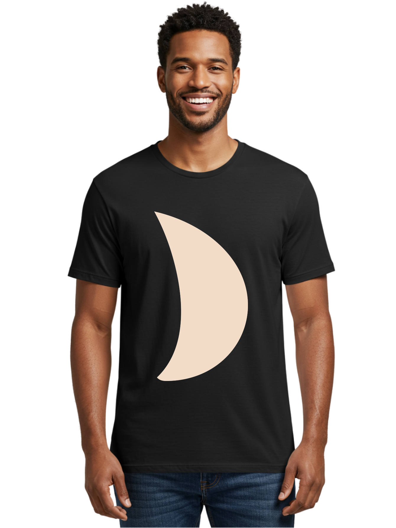 Crescent-Moon-1 Men'S Graphic Tee, 100% Cotton, Comfortable Casual Summer Wear, Machine Washable, Crescent Moon, Lunar Phase, Minimalist Design, Simple Shape, Soft Beige, Modern Graphic, Abstract Art Aae005
